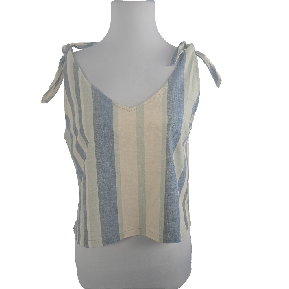 UpWest Resort Womens Striped Woven Hemp Tie Shoulder Crop Top Medium M New $48